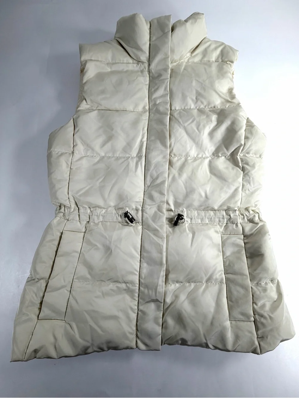 Banana Republic Ivory Down Puffer Vest XS Cinched Waist Longline Y2K